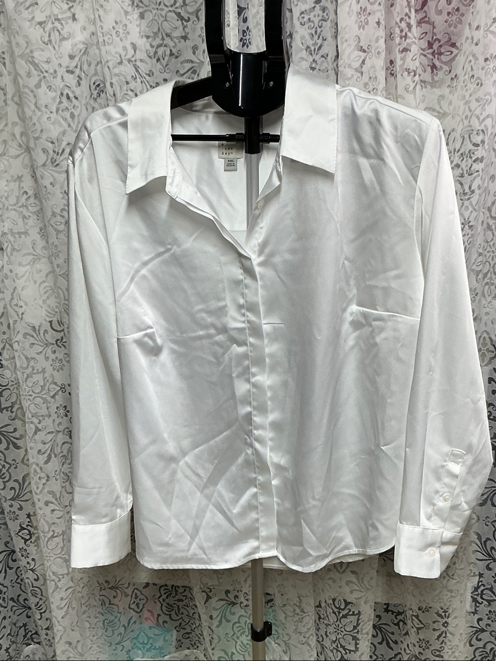 🟤 a new day White Satin Button-Down Blouse